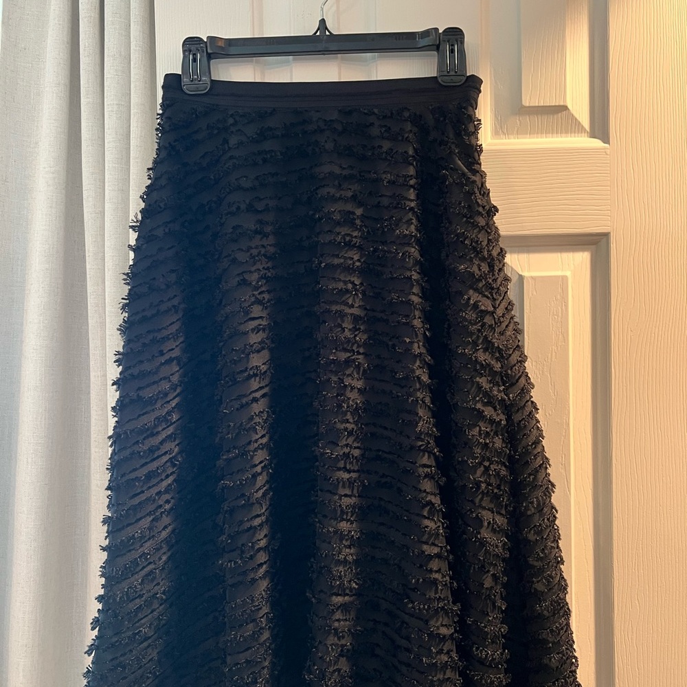 Anthropologie Black Midi Ruffled A-Line Skirt